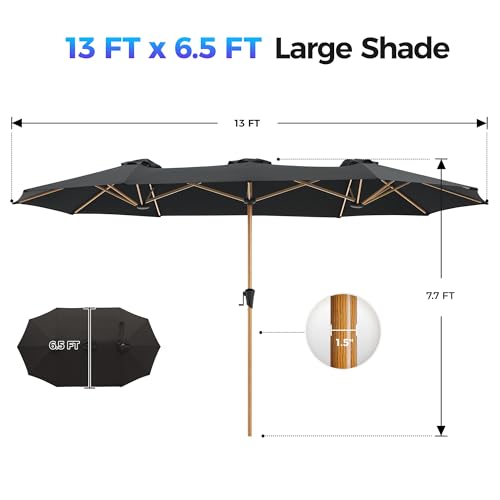 SUPERJARE 13FT Outdoor Umbrella for Patio, Double sided Pool Umbrellas with Fade Resistant Canopy, Large Table Umbrella for Deck, Market, Backyard - Black - color: Black, size: 13FT