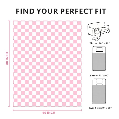Edenleaf Pink Checkered Blanket, Ultra Soft Fleece Checkered Throw Blankets for Couch Bed and Travel, Luxury Throws for All Seasons, 60x80 Inch, Pink - color: 01 Pink, size: Blanket-60"x80"