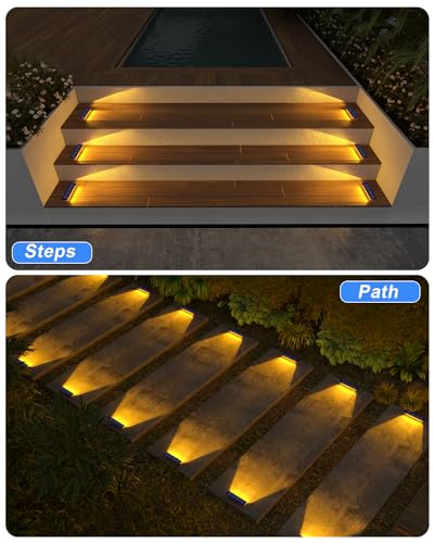DetarZinLED Solar Step Lights for Outside,6 Pack Solar Stair Lights Outdoor Waterproof,Warm White Deck Light Solar Powered Waterproof for Steps,Stairs,Walkway,Sidewalk,Patio,Pathway - color: Warm White, size: 6 Pack