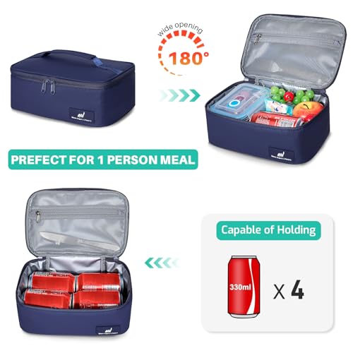 NOL Natural Organic Lifestyle Insulated Lunch Bag for Adults – Compact Cooler Lunch Box with Food-Grade Lining, Waterproof Lunch Bag for Work, Travel | Portable Thermal Meal Tote with Handle,Navy blue - color: Navy Blue, size: Small (4.5 Liters)