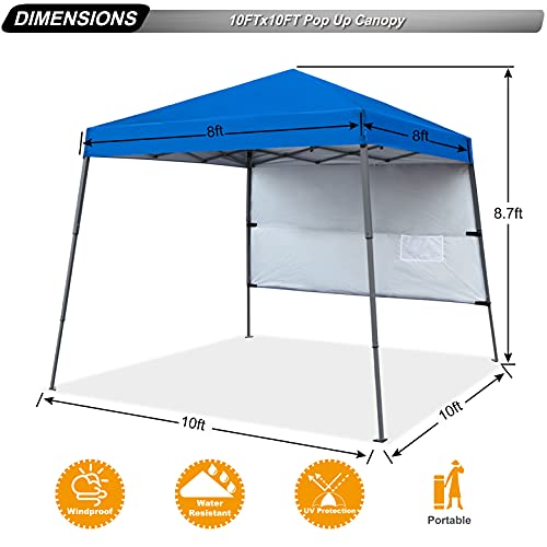 ABCCANOPY Outdoor Pop Up Canopy10x10 Beach Camping Canopy with 1 Sun Wall, Bonus Backpack Bag, Stakes and Ropes, Royal Blue - color: Blue, size: 10x10