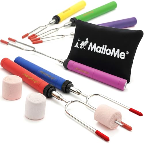 MalloMe Smores Sticks for Fire Pit -Rotating 34 inch Marshmallow Roasting Sticks Smores Kit Outdoor -Accessories for Campfire- Smore Skewers Hot Dog Fork, Camping Essentials Bonfire Gear Long (6 Pack) - size: Set of 6