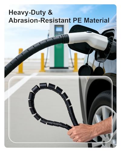 EV Charger Cable Protector 26FT, 7/8 inch Car Charging Cable Flexible Wire Covers Cord Protectors- Durable and Anti-Wear, Prevents Pet Chewing, Door Crush, and Concrete Scratches