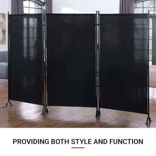 Proman Products - Galaxy Section Divider, Water Repellent Fabric Room Divider with Black Powder Coated Metal Frame for Indoors or Outdoors (Black) - color: Black, size: 3 Panel