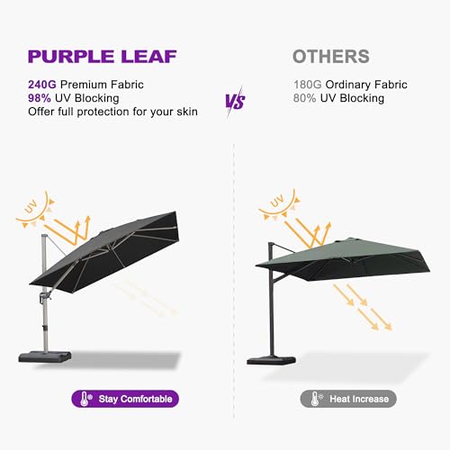 PURPLE LEAF 9’ X 9‘ Patio Umbrella Outdoor Cantilever Umbrella, Aluminum Offset Umbrella with Champagne Frame and 360° Rotation for Pool Deck Garden, Black - color: Black, size: 9' x 9'