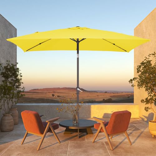 JEAREY 6.5x10 ft Rectangular Patio Umbrellas Outdoor Market Umbrella with Push Button Tilt and Crank, Rectangle Table Umbrella 6 Sturdy Ribs UV Protection for Pool Garden Backyard Deck, Yellow - color: Yellow