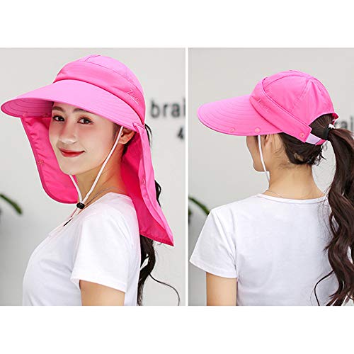 Outdoor UPF 50+ UV Sun Protection Waterproof Breathable Face Neck Flap Cover Folding Sun Hat for Men/Women - color: Rose Red