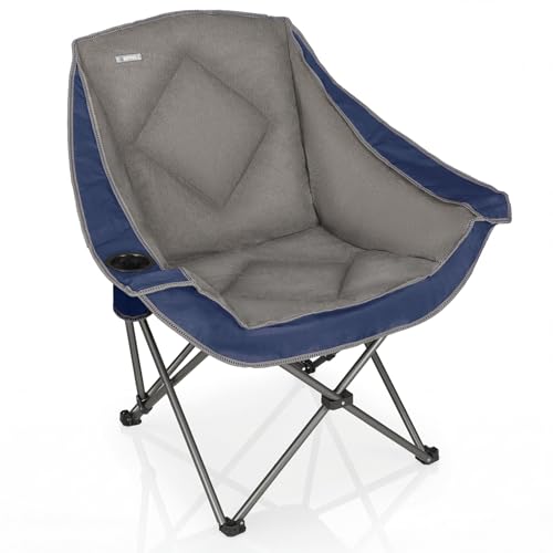 Folding Camping Chair,Oversized Portable Camping Chair with Cup Holder,Heavy Duty Padded Lawn Chair for Camping, Tailgates, Beach, and Sports - color: Blue