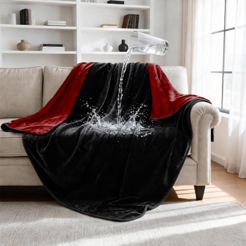 gogobunny Waterproof Blanket for Dogs and Cats, Reversible Flannel Double-Sided Furniture Protector for Couch Sofa Bed Against Spills & Pet Fur (60" x 80", Black/Red) - color: Black/Red, size: 60" x 80"