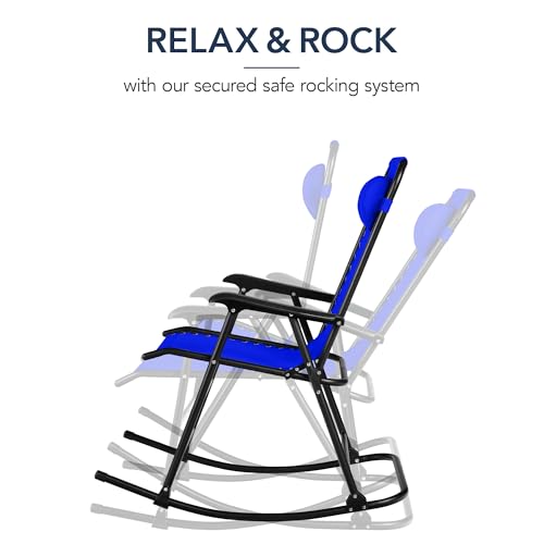Best Choice Products Outdoor Zero Gravity Rocking Chair, Folding Reclining Patio Lounge Chair with Adjustable Pillow for Lawn, Beach, Camping - Cobalt Blue - color: Cobalt Blue