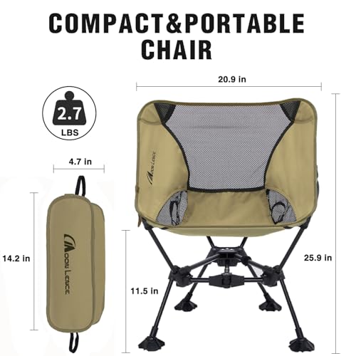 MOON LENCE Portable Camping Chair，Lightweight Backpacking Hiking Chairs,Compact,Foldable,with Anti-Sinking Large Feet for Beach,330 lbs Capacity (Khaki, Standard) - color: Khaki-with Feet