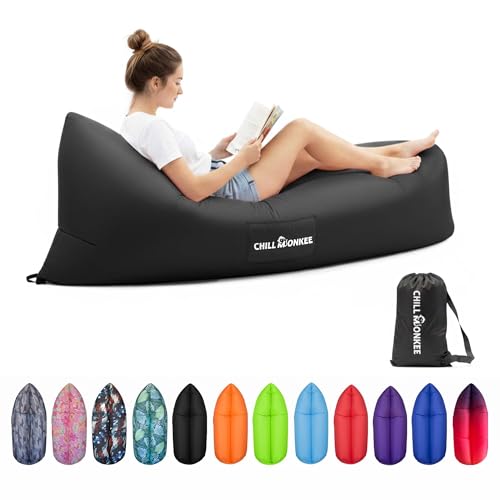 Portable Inflatable Lounger for Beach & Camping – Self-Inflating Air Couch, Beach Sofa, and Outdoor Lounge Chair for Relaxation and Comfort - color: Black