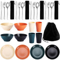 Kyraton Camping Utensils - Mess Kit for Travel, Picnic, Outdoor, Camping Gear - Silverware Set, Cup, Bowl, Plate - Essentials for 4 - color: C. 4 Person