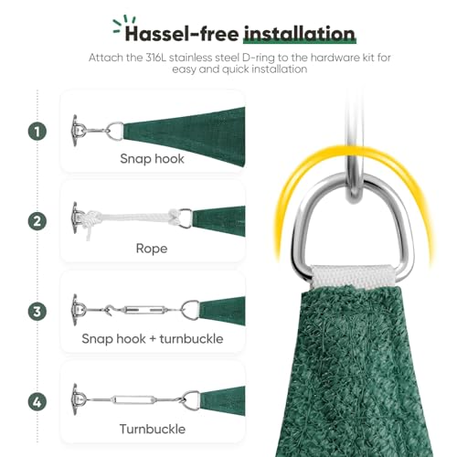 Quictent 185G HDPE Rectangle Sun Shade Sail Canopy 98% UV Block Outdoor Patio Garden with Hardware Kit (Green) 20x16ft - color: Green, size: 20 x 16 ft, style: Rectangle