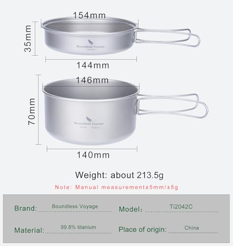Boundless Voyage Outdoor Titanium Pot with Pan Set with Collapsible Folding Handle for Outdoor Camping Cooking Hiking Backpacking Portable Cookware - color: 1000ml+500ml