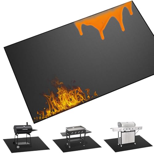 65 x 40 inch Heavy Duty Large Under Grill Mats for Outdoor Grill, Double-Sided Fireproof, Waterproof, Oil Proof Deck and Patio Protector, BBQ Mat Grill Floor Mats Fireplace Fire Pit Mat - size: 60*40 Inch