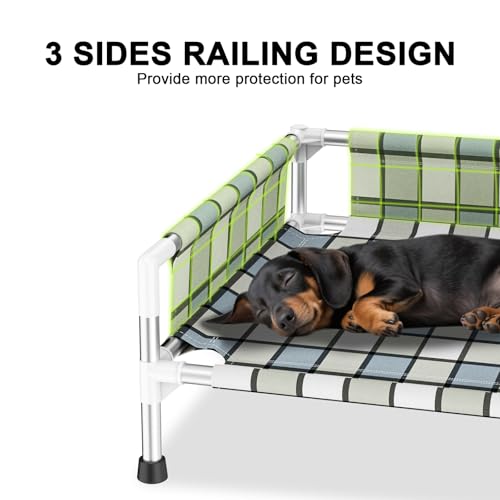Elevated Raised Outdoor Dog Bed - Cooling Washable Dog Cot with Guardrail, Durable & Breathable Cotton Mesh Pet Hammock Beds with Stainless Steel Pipe Frame for Small Pets (20'' x 20'' x 12'') - size: 20'' x 20'' x 12''