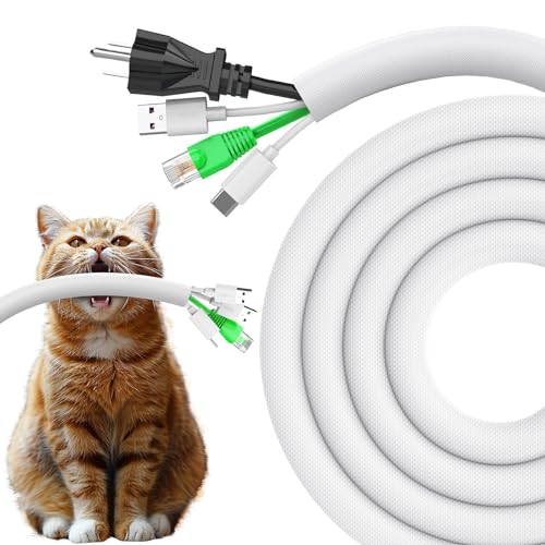 UOMTFAI Dog and Cat Cord Protector 25ft - 1/2inch, Flexible Cable Sleeve for Easy Cord Management, Protects Cables from Pets Chewing, Ideal for USB, Power, Audio and Video Cords - White - color: White, size: 1/2''-25ft