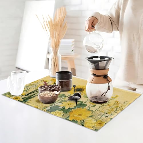 Placemats12x18 Inch,Yellow Floral Placemats,Sunflower Daisy Kitchen Dining Coffee Table Mats Set of 6 for Home Indoor Outdoor Party - color: Yellow Floral,sunflower Daisy
