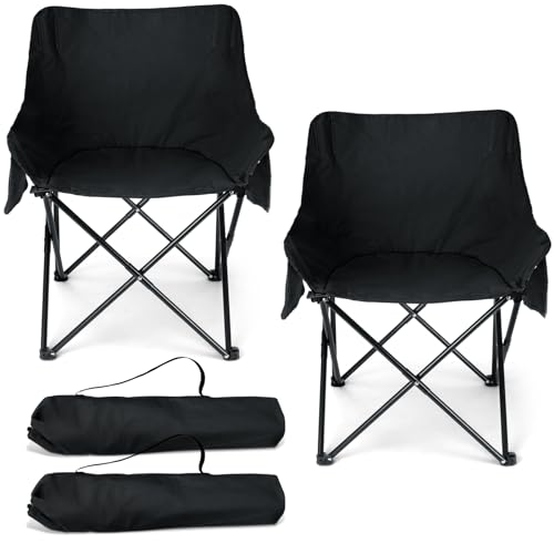 HaSteeL Camping Chair for Adults, Compact Folding Portable Chairs Set with Side Pockets for Outdoors Fishing, Hiking, Backpacking, Picnic, Beach, Travel, Supports to 250lbs, & Storage Bags (Black) - color: Black