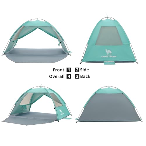 CAMEL CROWN Beach Tent UPF 50+ Sun Shelter for 2/3/5/6 Person, Lightweight Portable Sun Shade with Sand Anchor, Family Beach Day & Outdoor Adventures - color: Bean Green, size: 5/6 Person