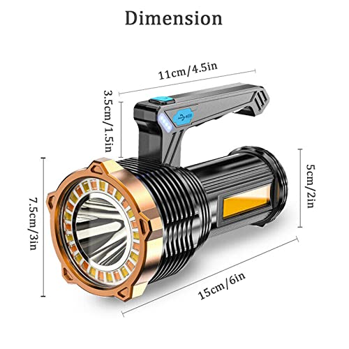 Wrrozz LED Flashlight USB Rechargeable, Super Brightest Flashlight with Sidelight and Hooks, 8 Modes Lighting, Rechargeable Spotlight, Tactical Torch Camping Portable Handheld Flash Light - size: C