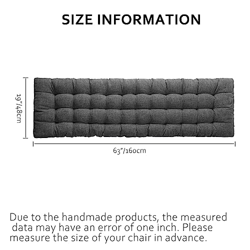 ELFJOY Lounge Chair Cushion Faux Linen Zero Gravity Chair Cushion with Ties Thick Padded Long Bench Cushion for Recliner Chaise Longue Sun Lounger Bench Porch Swing Dark Grey 63 Inch - color: Dark Grey