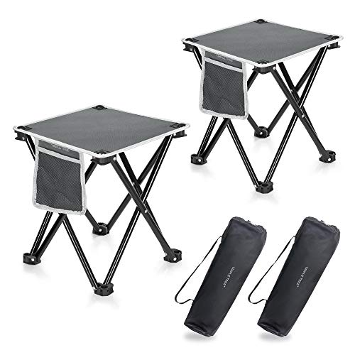 Triple Tree 2 Pack Folding Camping Stool, 13.8 Inch Small Portable Lightweight Stool with Side Pocket, Foot Stool with Carry Bag for Hiking, Fishing and Beach, Hold up to 400lbs, Grey