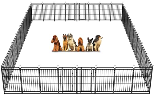 Kfvigoho Heavy Duty Dog Playpen: 32 Steel Panels 47" Height, Square Steel Pipe with Reinforced Crossbars, 71FT 406 Sq.ft Portable Fence for Yard RV Camping, Snowy Black - style: 27"W x 47"H