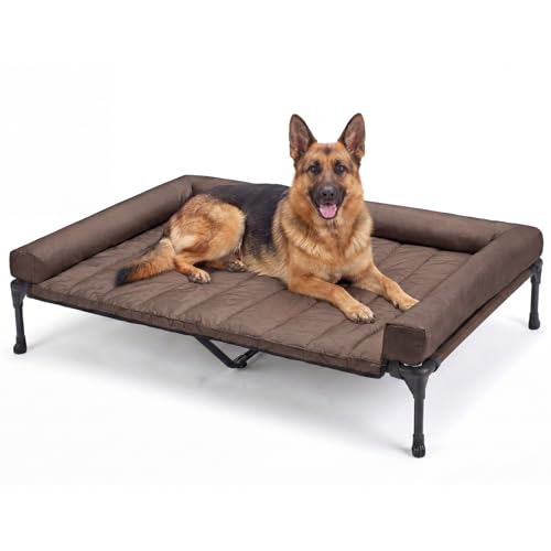 Veehoo Cooling Elevated Dog Bed Add Removable Waterproof Bolster Cushion Mat, Raised Pet Cot with Breathable Teslin Mesh, No-Slip Feet, Dog Couch Bed for Indoor Outdoor, 53 inches, Brown - color: Brown, size: 53.0"L x 37.5"W x 9.0"Th