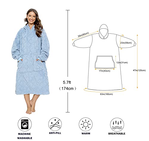 Oversized Sherpa Wearable Blanket Hoodie for Women Men,Long Comfortable Sherpa Blanket Sweatshirt Shaggy Pullover Plush Warm Cozy Blanket One Size Fits All (Jacquard Blue, One Size) - color: Jacquard Blue