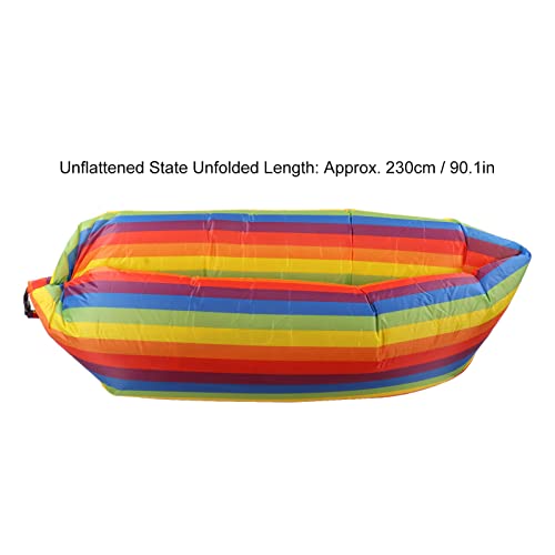 Inflatable Sofa, Portable Inflatable Lounger Couch with Tear 190T Polyester Fabric, No Pump Needed Wind Fill Design, Includes Storage Bag for Camping Garden (Rainbow) - color: Rainbow