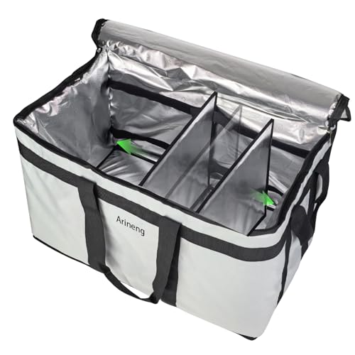 Food Delivery Insulated Bag, Insulated Cold Meal Bag, Built-in Base Plate, For Hot and Cold Food Takeout, Commercial Catering Transportation - 23 * 14 * 15 inches (Partitioned, Grey) - color: Grey, style: Partitioned