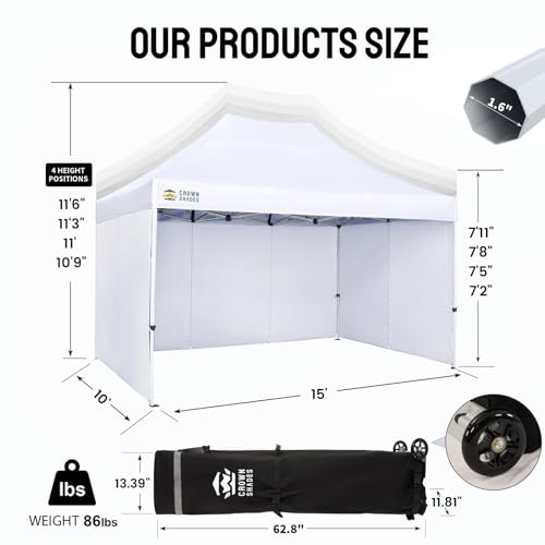 CROWN SHADES 10x15 Pop Up Canopy Tent, Thicken Frame Commercial Heavy Duty Tent, 4 Sidewalls 8 Stakes & 4 Sandbags & 4 Ropes, Outdoor Canopies for Events, Parties,White - color: White, size: 10x15 Heavy Duty