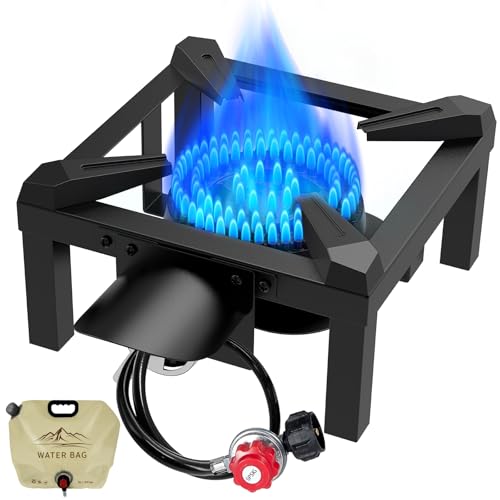 BESTFIRE Propane Burner, 100,000 BTUs High Pressure Single Propane Stove - Heat Shield and Guard, 4.1ft Adjustable Hose with Regulator, Gas Stove for Outdoor Cooking, Turkey Fry, Seafood Boil - color: 10'' single burner