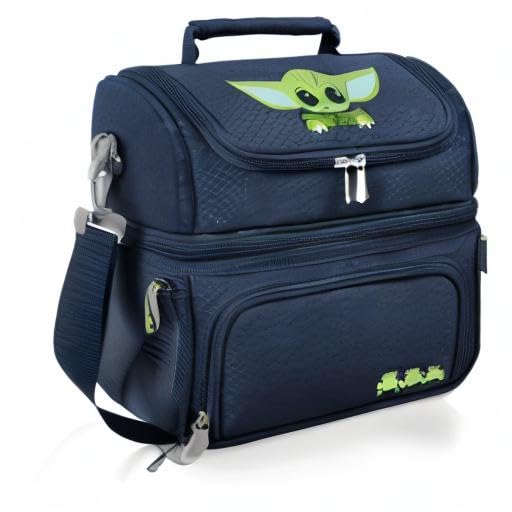 PICNIC TIME Star Wars Mandalorian Grogu Pranzo Insulated Lunch Box, Soft Sided Cooler Bag with Utensil Set, Dual Compartment Lunch Tote, (Navy Blue) - color: Star Wars Mandalorian Grogu - Navy Blue