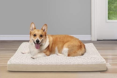 FurHaven Supportive Cooling Memory Foam Classic Mattress Dog Bed with Washable & Removable Cover - Plush Faux Fur/Suede Mattress - Cream, Dogs Up to 55 lbs - Large - color: Ultra Plush Curly Faux Fur (Cream), size: Large