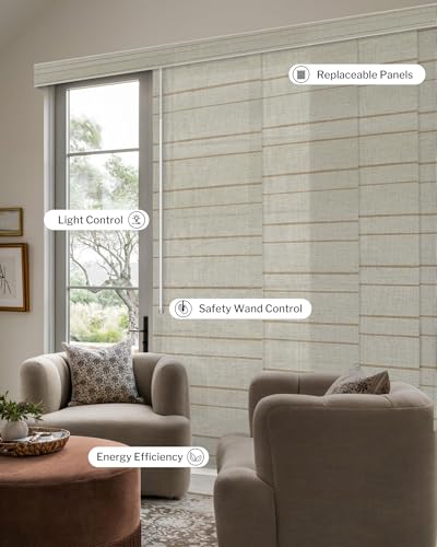 Graywind Manual Sliding Panels Natural Woven Panel Track Blinds Wand Control Window Blinds for Patio Sliding Glass Door Large Windows Width Up to 153", Custom Size (Quarry) - color: Natural Quarry