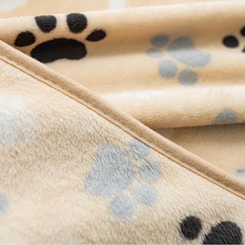 Dog Blanket Paw Bone Pattern 1 Pack 2 Super Soft Warm Flannel Sofa Cover Car Bed Protector, Urine Proof Washable Outdoor Pet Blanket for Puppy Large Dogs & Cats,60"*50" Beige - color: Beige|paw Bone, size: 60*50 inch (Pack of 2)