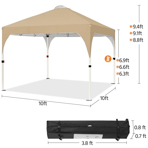 Yaheetech 10x10 Pop Up Canopy Tent with Vent, Easy Set Up Tent, Instant Sun Shelter Canopy with Wheeled Bag, 4 Sandbags, 12 Stakes & 4 Ropes, for Parties, Beach, Outdoor, Khaki - color: Khaki, size: 10x10