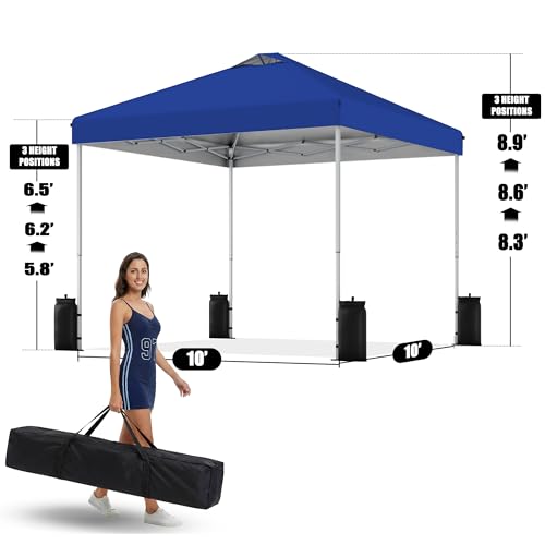 SANWAY 10x10 Pop Up Canopy Tent, One Push Setup, Heavy Duty Portable for Beach Camping Parties with Vents - Blue - color: Blue