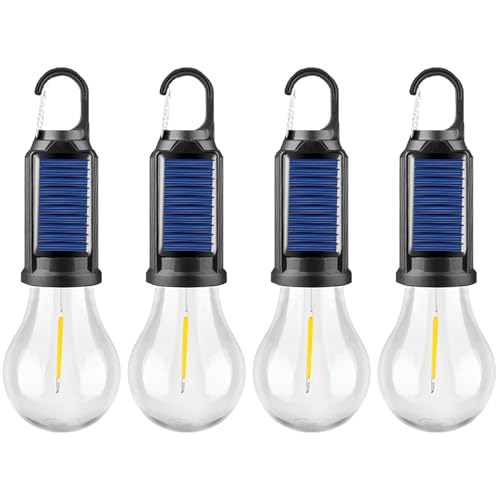 Solar Tent Lamp Portable LED Tent Lights, Hook Hurricane Emergency LED Camping Light Bulb, USB Rechargeable Lantern Bulb for Camping Hiking Backpacking Fishing Outage (4)
