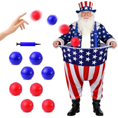 Patriotic Granny Pants Yard Game for Adult Independence Day Granny Pants Games American Flag Ring Toss Game with Pump,Blue&Red Balls 4th of July Party Toss Game for Families Yard Indoor Outdoor
