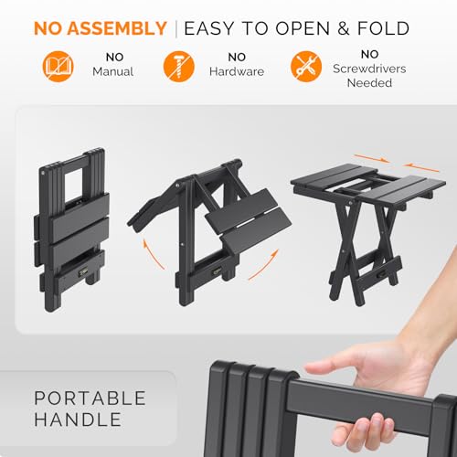 VINGLI Small HDPE Folding Side Table, Plastic Waterproof Portable Adirondack Coffee End Tables, All Weather for Patio, Backyard, Pool, Indoor Use, Slats Style, Black