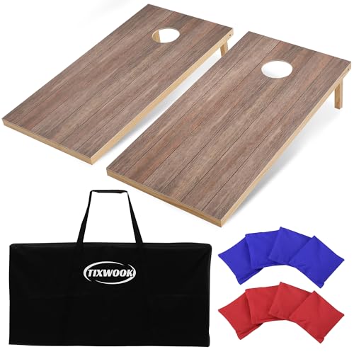 Solid Wood Cornhole Board Set, 4x2ft Regulation Cornhole Game Set with 8 Bean Bags and 2 Cornhole Boards, Premium Corn Hole Game for Adults and Family - style: 4*2 Woodgrain