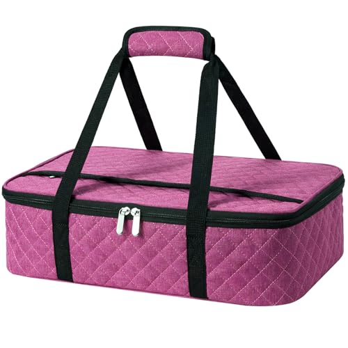 Insulated Casserole Carrier Portable Food Tote for Hot or Cold – Fits 9"x13" Baking Dish, Lasagna Holder for Parties, Picnic, Travel, Beach - Rose Red - color: Pink
