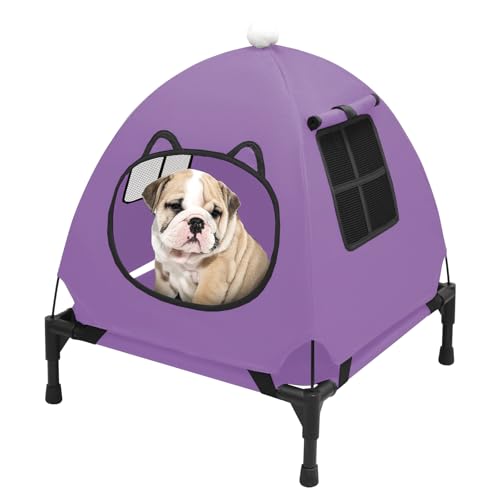 Pozico Elevated Pet Bed with Breathable Mesh for Small Cat and Dog, Raised Cooling Pet Cot for Puppy and Kitty, 18.9x18.9 inch (Purple Bed with Canopy) - color: Purple Bed with Canopy