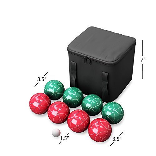 HEY! PLAY! Bocce Ball Set - Lawn Game for Backyard, Beach, or Wedding - Includes Red and Green Bocce Balls, Pallino, and Carrying Case by Trademark Games