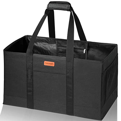 WONDAY Large Utility Tote Bag, Reusable Grocery Bags Collapsible Tote, Large Tote Bag With Handles Utility Tote Shopping Bags for Groceries, Storage, Picnic, Beach, Pool (Black) - color: Black