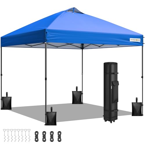 VIVOHOME 8x8ft Pop Up Canopy Tent One Push Setup Outdoor Portable Shelter Tent Heavy Duty with Wheel Carry Bag and 4 Sandbags, Blue - color: Blue, size: 8x8 ft